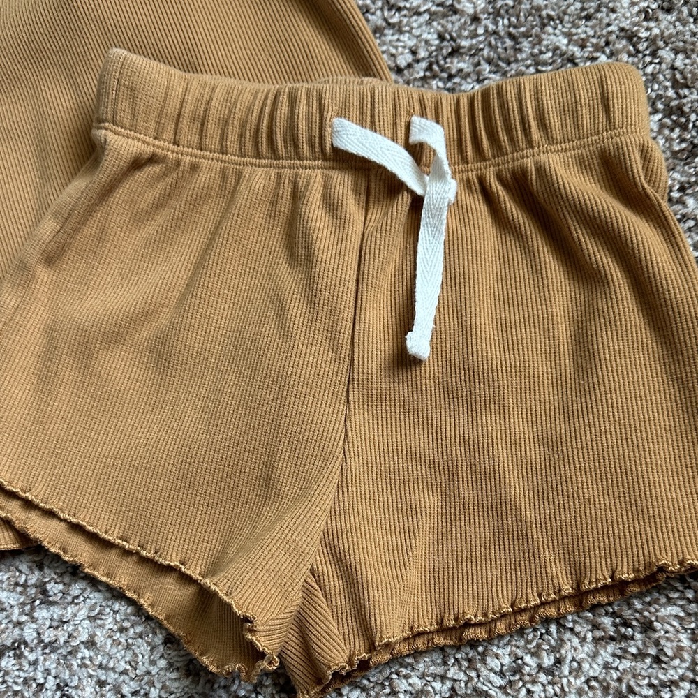 Kids Ribbed Tank & Shorts Matching Set in Mustard with White Trim - Picture 2 of 9